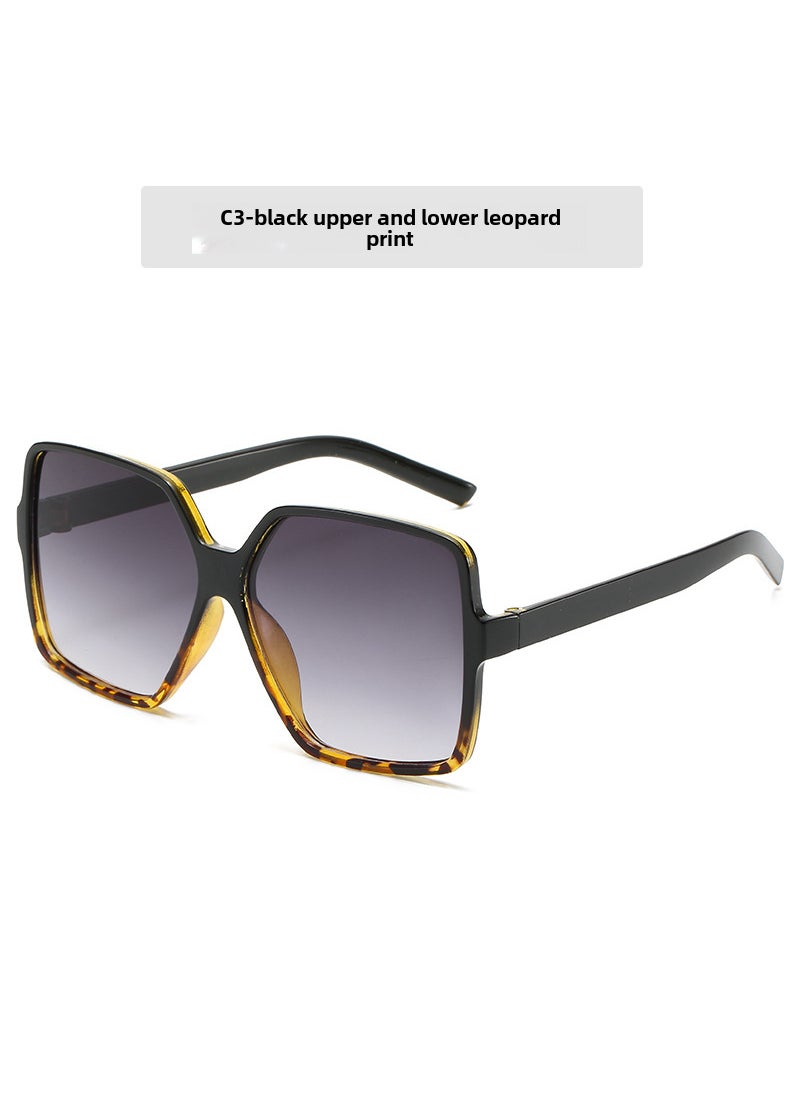 Generic Trendy Oversized Sunglasses Unisex UV Protection Black top and leopard print bottom 
