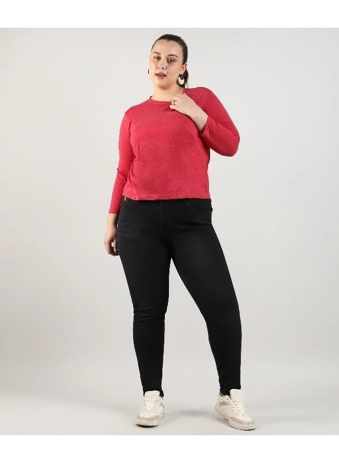 Instafab Plus Women's Crimson Red Basic Lounge Top