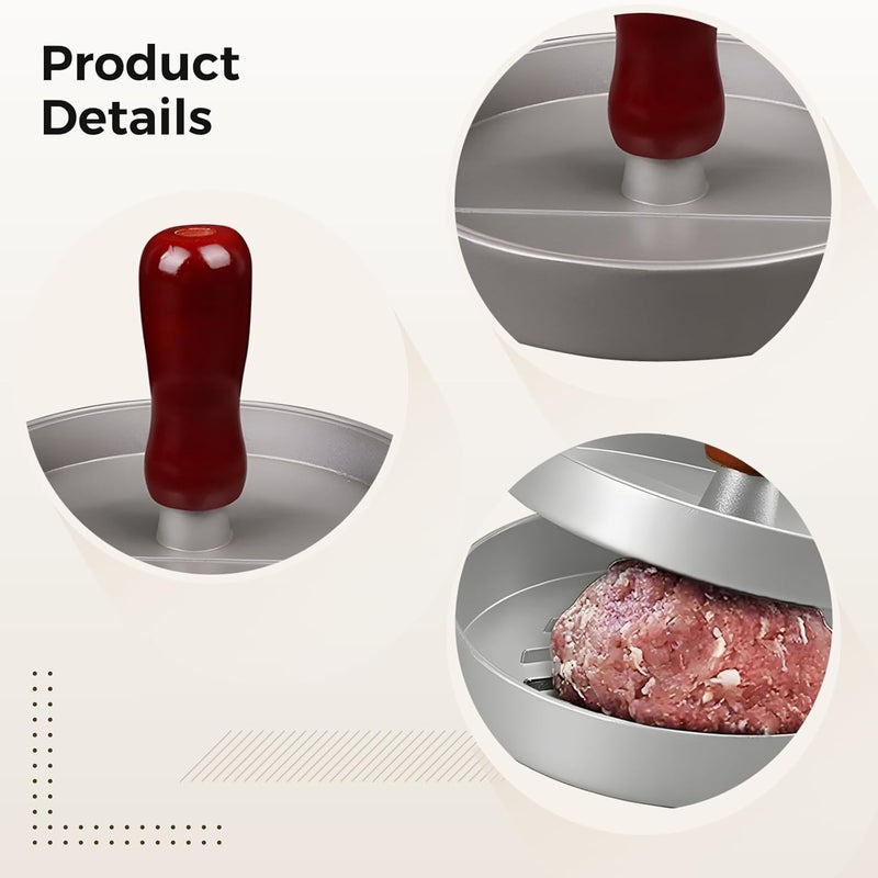 Heavy-Duty Aluminum Burger Press, Patty Maker With Red Wooden Handle, Includes 2 Wax Papers, Portable & Dishwasher Safe, Ideal For Bbq, Camping, And Outdoor Cooking - Image 5