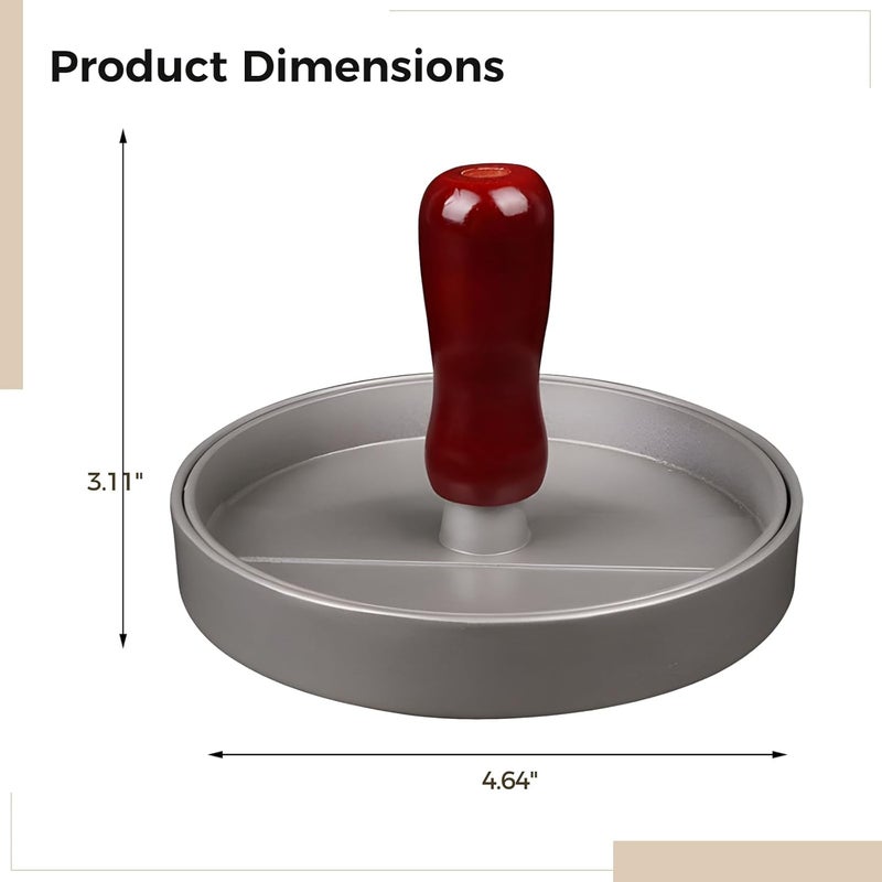 Heavy-Duty Aluminum Burger Press, Patty Maker With Red Wooden Handle, Includes 2 Wax Papers, Portable & Dishwasher Safe, Ideal For Bbq, Camping, And Outdoor Cooking - Image 3
