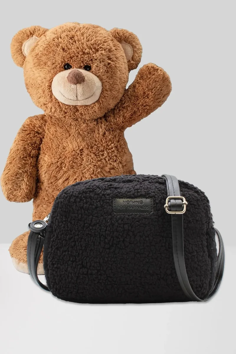 Nothing Women's Black Furry Plush Mini Urban Cross Shoulder Bag
