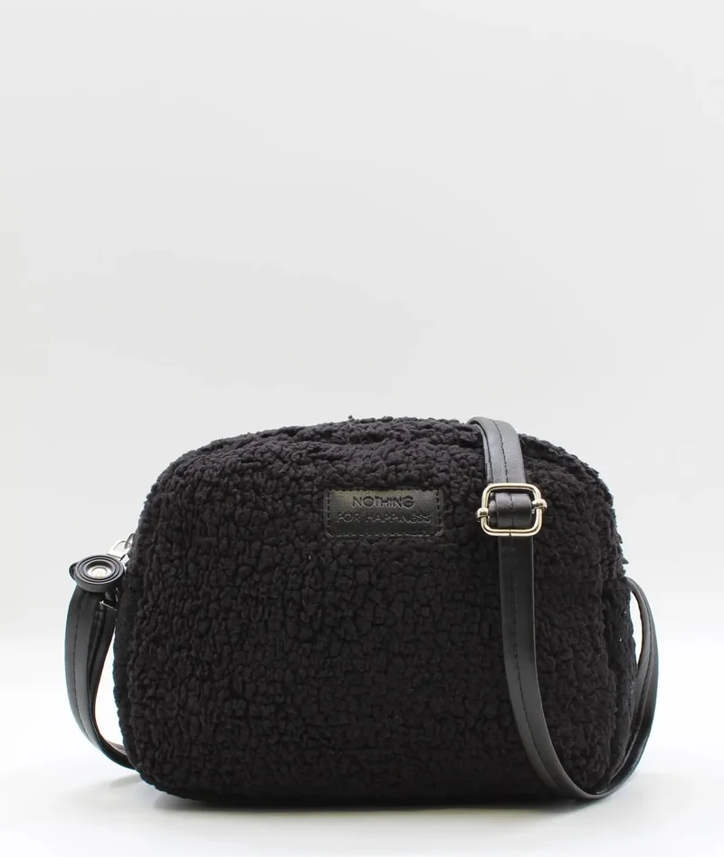 Nothing Women's Black Furry Plush Mini Urban Cross Shoulder Bag