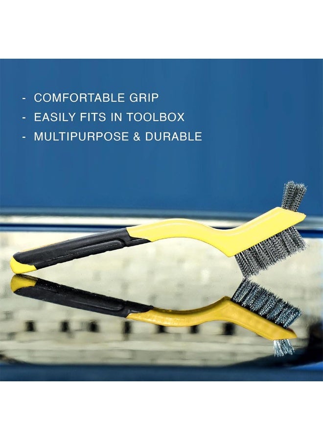 JZS Wire Brush Set,Nylon/Brass/Stainless Steel Bristles with Curved Handle Grip for Rust, Dirt & Paint Scrubbing with Deep Cleaning 18cm,Yellow,3Pcs - Image 4