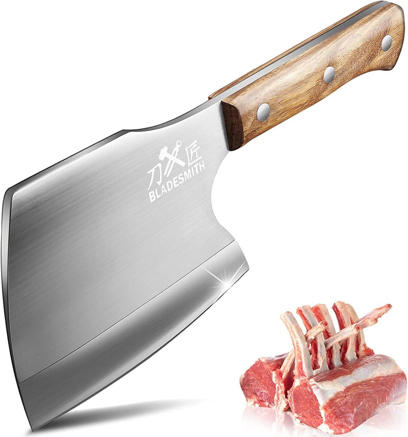 BLADESMITH Meat Cleaver Butcher Axe Bone Chopper Heavy Duty - 6.3'' Bone Cutting Knife Bone Breaker, Stainless Steel Thicken Blade & Pear Wood Handle, Slaughterhouse Looks Manly,2025 Gifts - Image 1