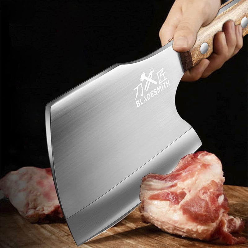 BLADESMITH Meat Cleaver Butcher Axe Bone Chopper Heavy Duty - 6.3'' Bone Cutting Knife Bone Breaker, Stainless Steel Thicken Blade & Pear Wood Handle, Slaughterhouse Looks Manly,2025 Gifts - Image 2