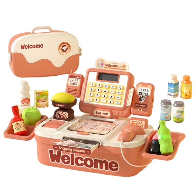 Children's Cash Register Toy: Pink 46-Piece Set With Cashless Payment Function - Compact Size For Pretend Shopping, Creativity & Social Skill Development For Toddlers & Young Kids - Image 1