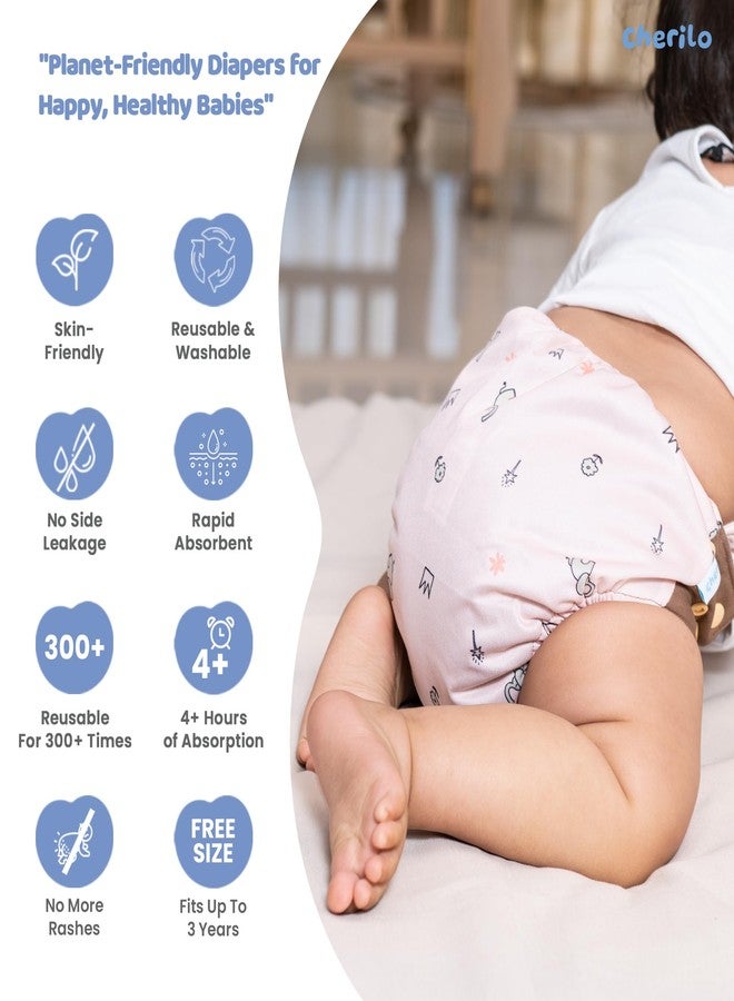 Cherilo حفاضات شيريلو القماشية القابلة لإعادة الاستخدام للأطفال حديثي الولادة من عمر 0 إلى 3 سنوات، مانعة للتسرب، حفاضات قماشية قابلة للغسل، لا تسرب جانبي، حفاضات جيب قابلة للتعديل بمقاس حر (حفاضة بنقشة تاج الطفل + حشوة واحدة) - Image 3