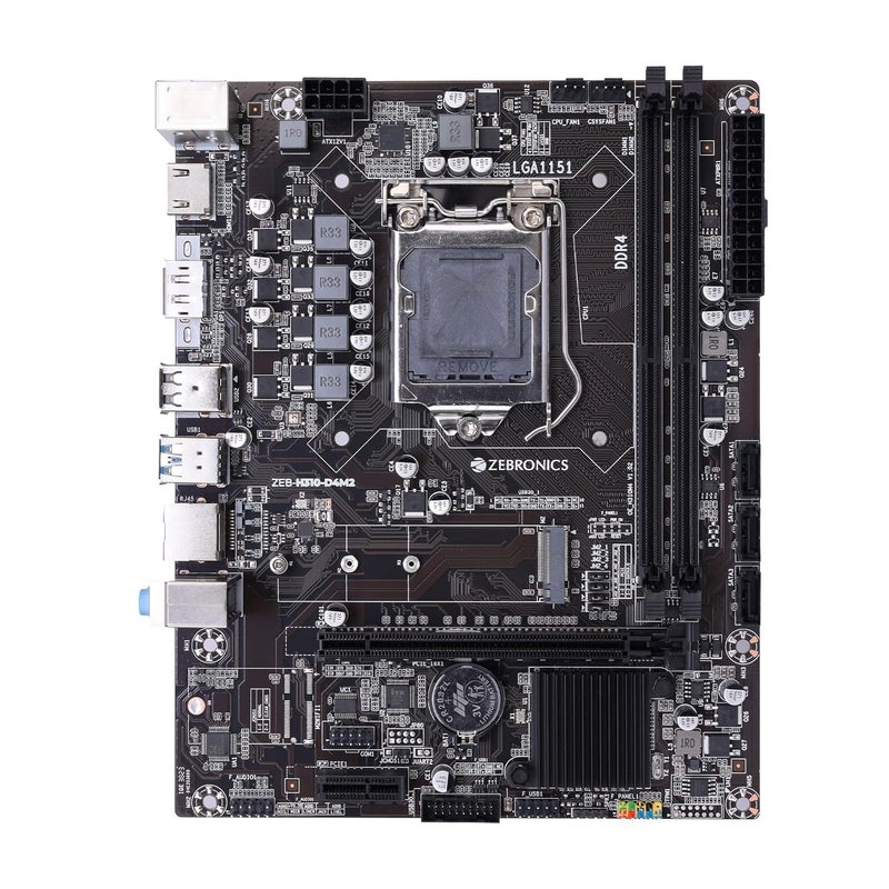 ZEBRONICS لوحة أم H310 D4M2 Micro-ATX لفتحة LGA 1151، تدعم معالجات إنتل من الجيل 8 و 9، فتحة NVMe M.2، صوت 5.1، DDR4 2666 ميجاهرتز، منافذ (RJ45 | SATA | USB 3.0 | HDMI | DP) - Image 1
