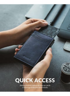 VULKIT Men'S Slim Wallet Pop Up Card Holder Rfid Blocking Metal Wallet Minimalist Design Holds Up To 11 Cards  - Image 2
