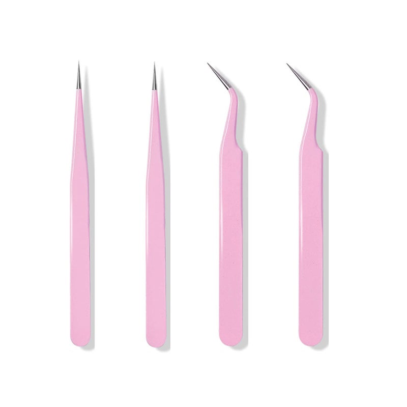 4PCS Precision Tweezers Set Diamond Painting Tools Lash TweezerAntiStatic Stainless Steel Curved Point Tip Tweezers for Nail Art Electronics Laboratory Work Craft Soldering DIY