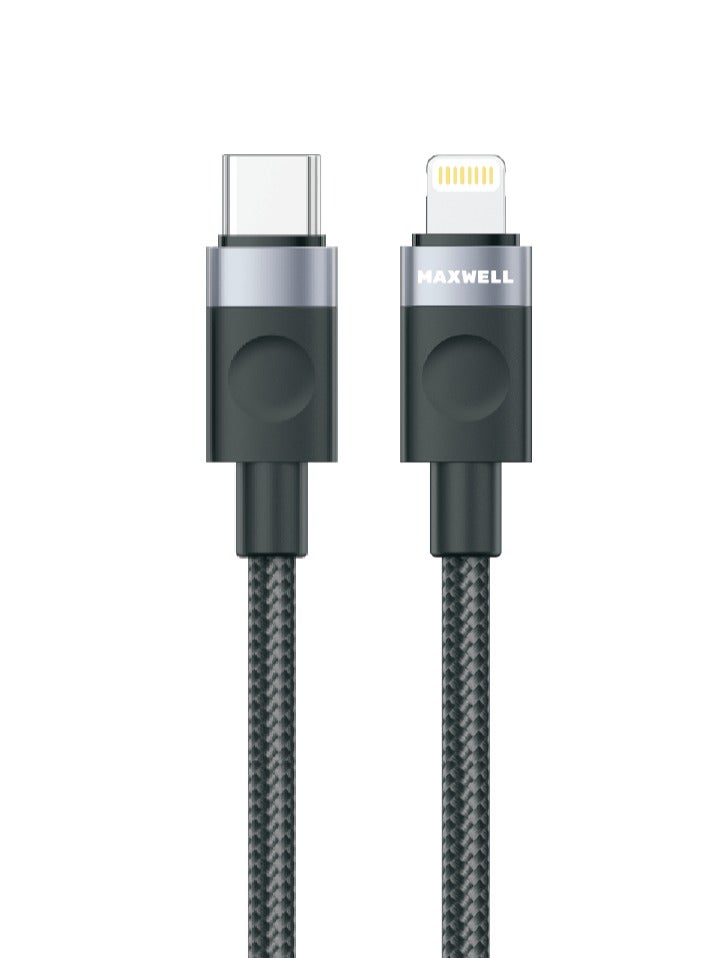 ماكسويل للالكترونيات كابل Maxwell Voltix Series USB-C متوافق مع Lightning (1 متر) شحن سريع متوافق مع iPhone 14 Pro Max، 14 Plus، 14 Pro، iPhone 13 Pro Max، 12 Pro Max، وغيرها.