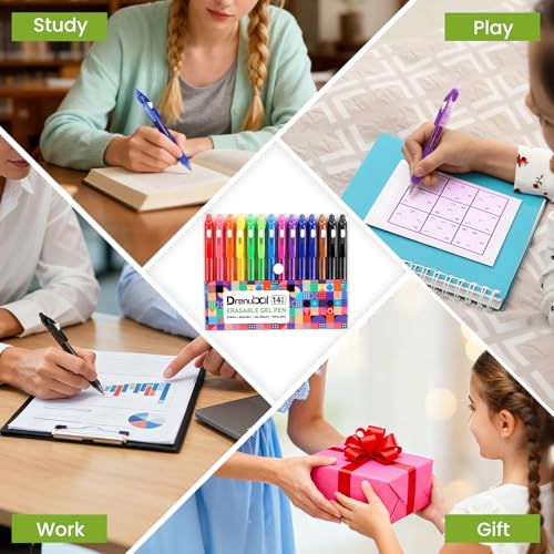 Drenubal 14 Colors Retractable Erasable Gel Pens, Fine Point, Assorted Color Inks for Drawing Writing, Office - Gift Set for Students, Kids & Artists - Image 3