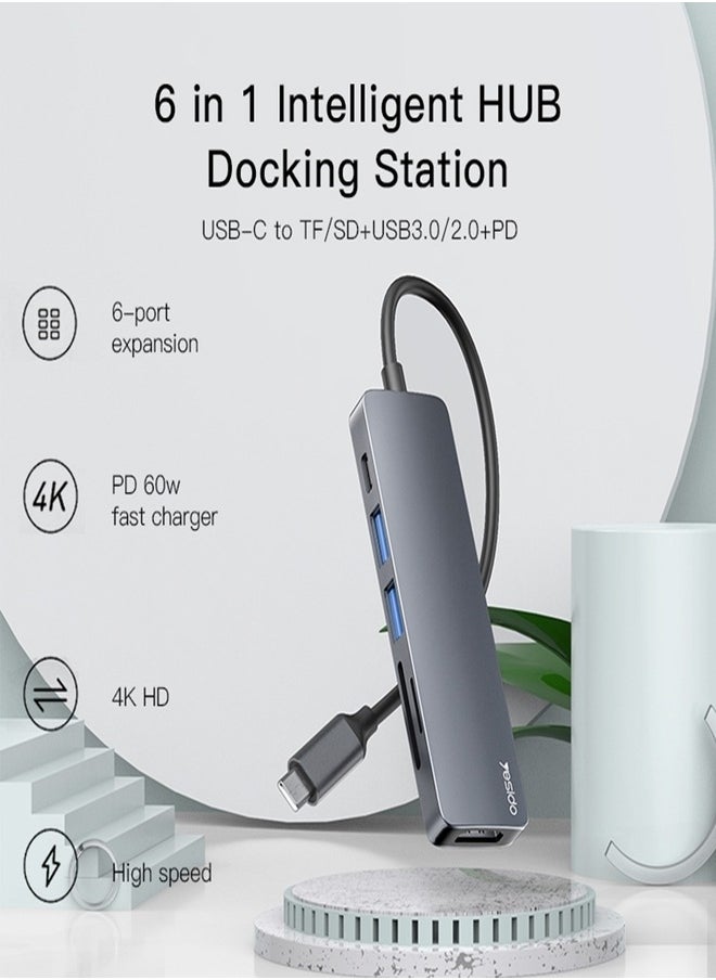 Yesido Yesido HB11 6 in 1 USB-C / Type-C Multifunctional HUB Adapter for Docking Ports  - Image 2