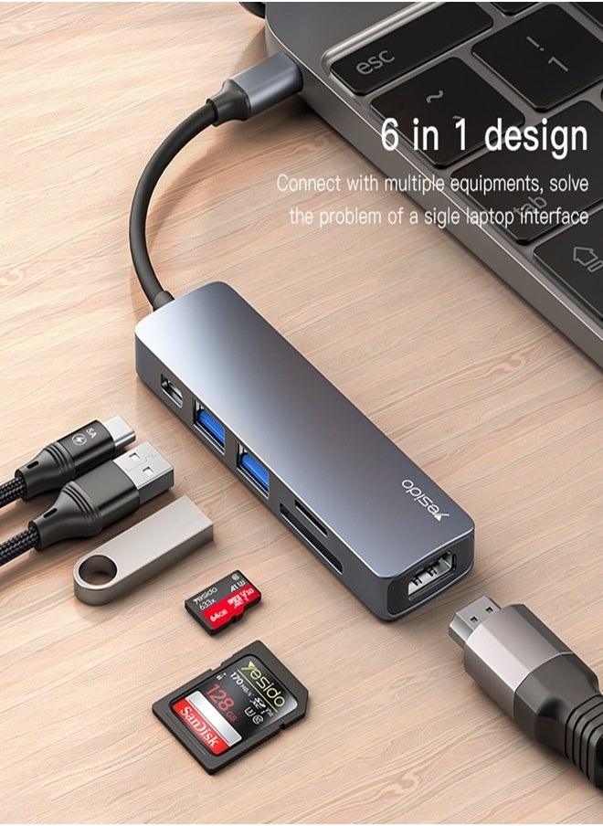 Yesido Yesido HB11 6 in 1 USB-C / Type-C Multifunctional HUB Adapter for Docking Ports  - Image 3