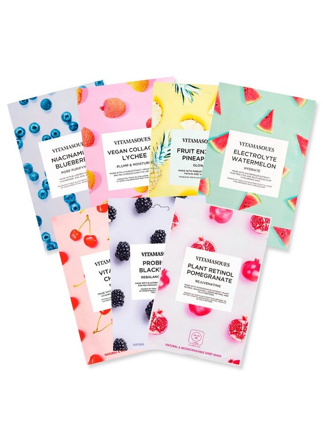 Face Masks Skincare Sheet Kit 7Pack Juicy Collection Of Triplelayer Sheet Facial Masks Pore Purifying Brightening And Hydrating Boost Your Skincare Routine