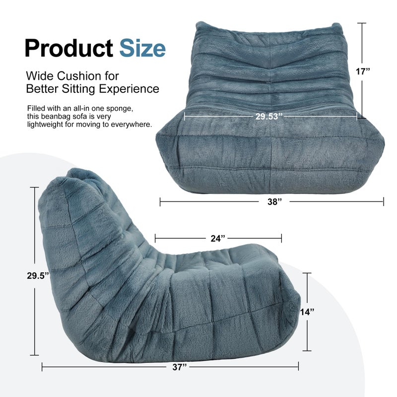 Hobestluk Bean Bag Chairs for Adults Giant Bean Bag Chair Memory Foam BeanBag Chair Bean Bag Sofa with Filler Faux Fur Fireside Beanbags Lazy Sofa for Living Room Bedroom Office (Bluegrey Plush, Single) - Image 2
