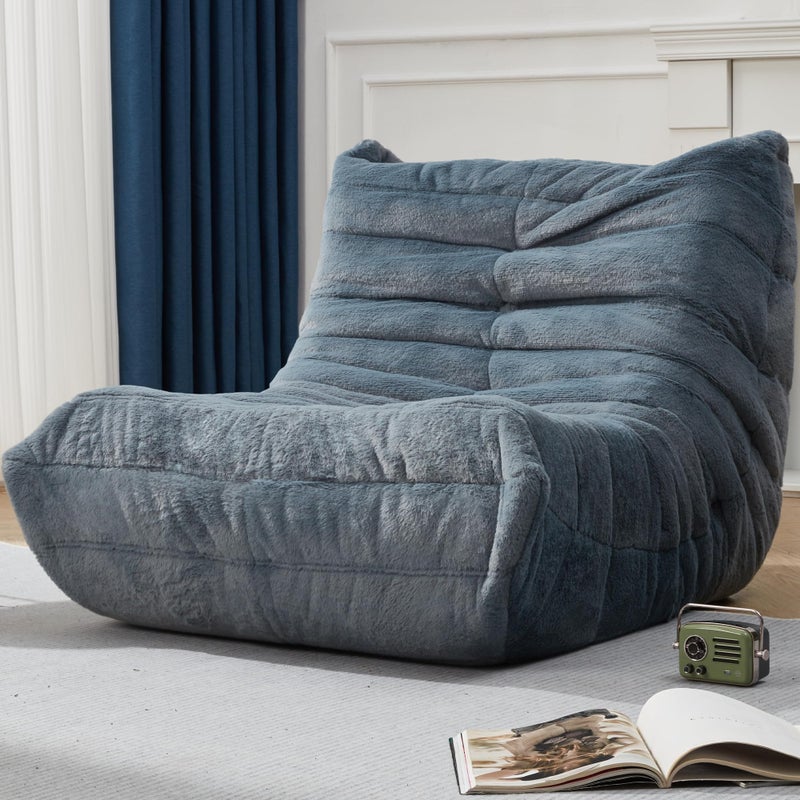 Hobestluk Bean Bag Chairs for Adults Giant Bean Bag Chair Memory Foam BeanBag Chair Bean Bag Sofa with Filler Faux Fur Fireside Beanbags Lazy Sofa for Living Room Bedroom Office (Bluegrey Plush, Single) - Image 1