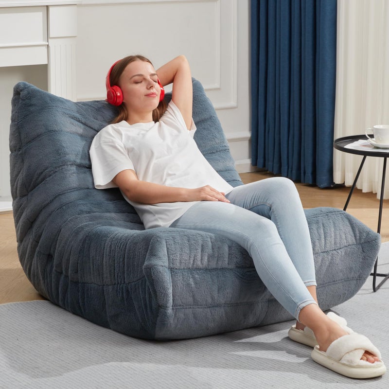 Hobestluk Bean Bag Chairs for Adults Giant Bean Bag Chair Memory Foam BeanBag Chair Bean Bag Sofa with Filler Faux Fur Fireside Beanbags Lazy Sofa for Living Room Bedroom Office (Bluegrey Plush, Single) - Image 3
