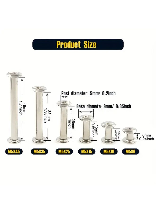 117 Pcs M5 Phillips Chicago Screws 6 Sizes Binding Posts Kit For Albums Belts Repair - Image 3