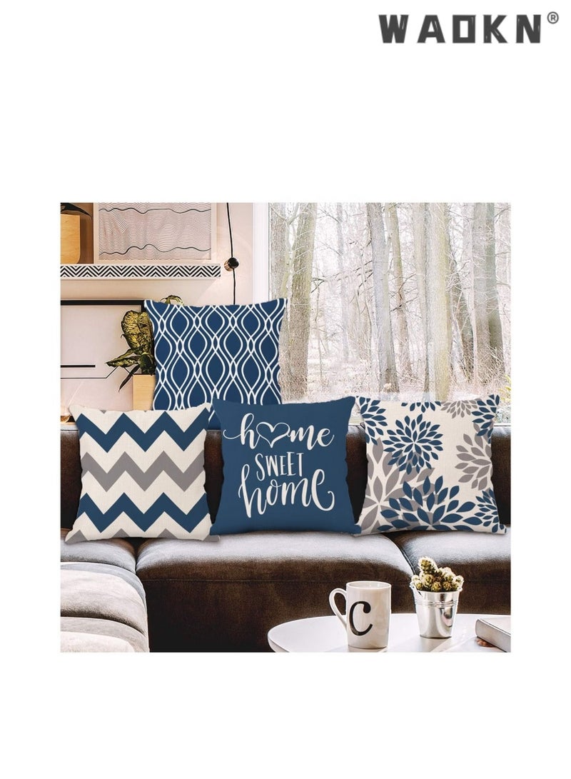 WAOKN 4 Sets of Modern Light Blue Geometric Shape Throw Pillow Covers Decorative Couch Pillow Cover for Sofa Linen Comfortable Cushion Case Outdoor Home Decoration  - Image 4