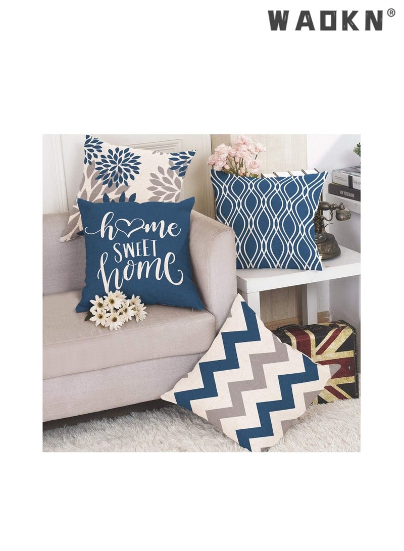 WAOKN 4 Sets of Modern Light Blue Geometric Shape Throw Pillow Covers Decorative Couch Pillow Cover for Sofa Linen Comfortable Cushion Case Outdoor Home Decoration  - Image 5