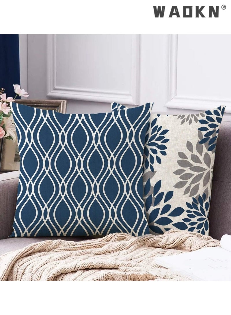 WAOKN 4 Sets of Modern Light Blue Geometric Shape Throw Pillow Covers Decorative Couch Pillow Cover for Sofa Linen Comfortable Cushion Case Outdoor Home Decoration  - Image 3