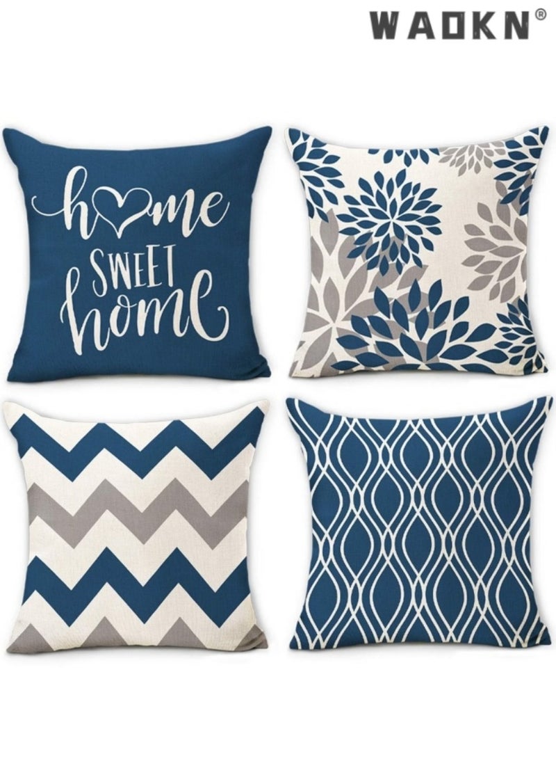 WAOKN 4 Sets of Modern Light Blue Geometric Shape Throw Pillow Covers Decorative Couch Pillow Cover for Sofa Linen Comfortable Cushion Case Outdoor Home Decoration  - Image 1