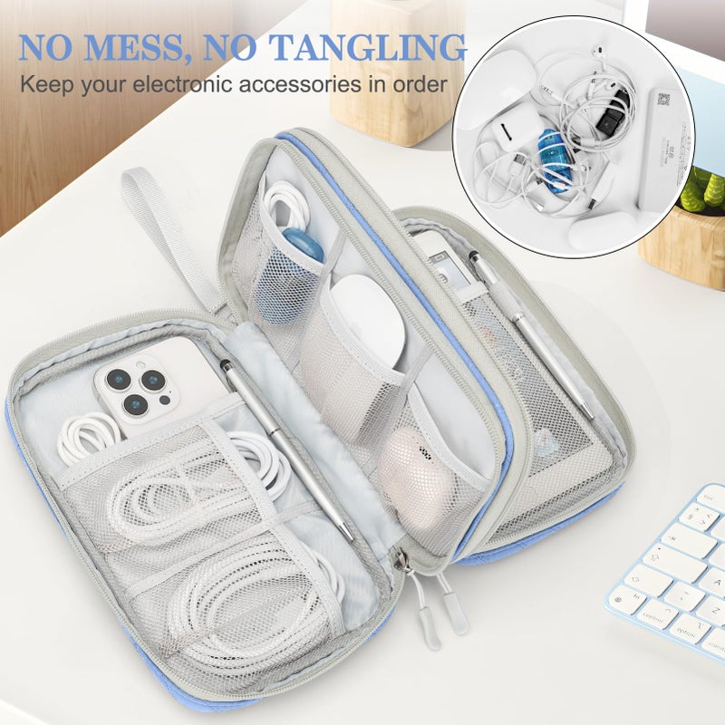 FYY Electronic Organizer, Large Travel Cable Organizer Bag Pouch Electronic Accessories Carry Case Portable Waterproof Double Layers All-in-One Storage Bag for Cable, Cord, Charger, Pattern Blue - Image 5