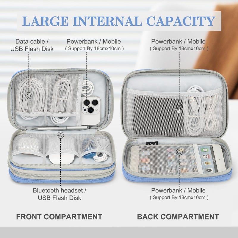 FYY Electronic Organizer, Large Travel Cable Organizer Bag Pouch Electronic Accessories Carry Case Portable Waterproof Double Layers All-in-One Storage Bag for Cable, Cord, Charger, Pattern Blue - Image 3
