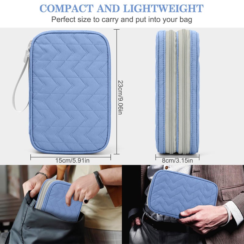 FYY Electronic Organizer, Large Travel Cable Organizer Bag Pouch Electronic Accessories Carry Case Portable Waterproof Double Layers All-in-One Storage Bag for Cable, Cord, Charger, Pattern Blue - Image 2