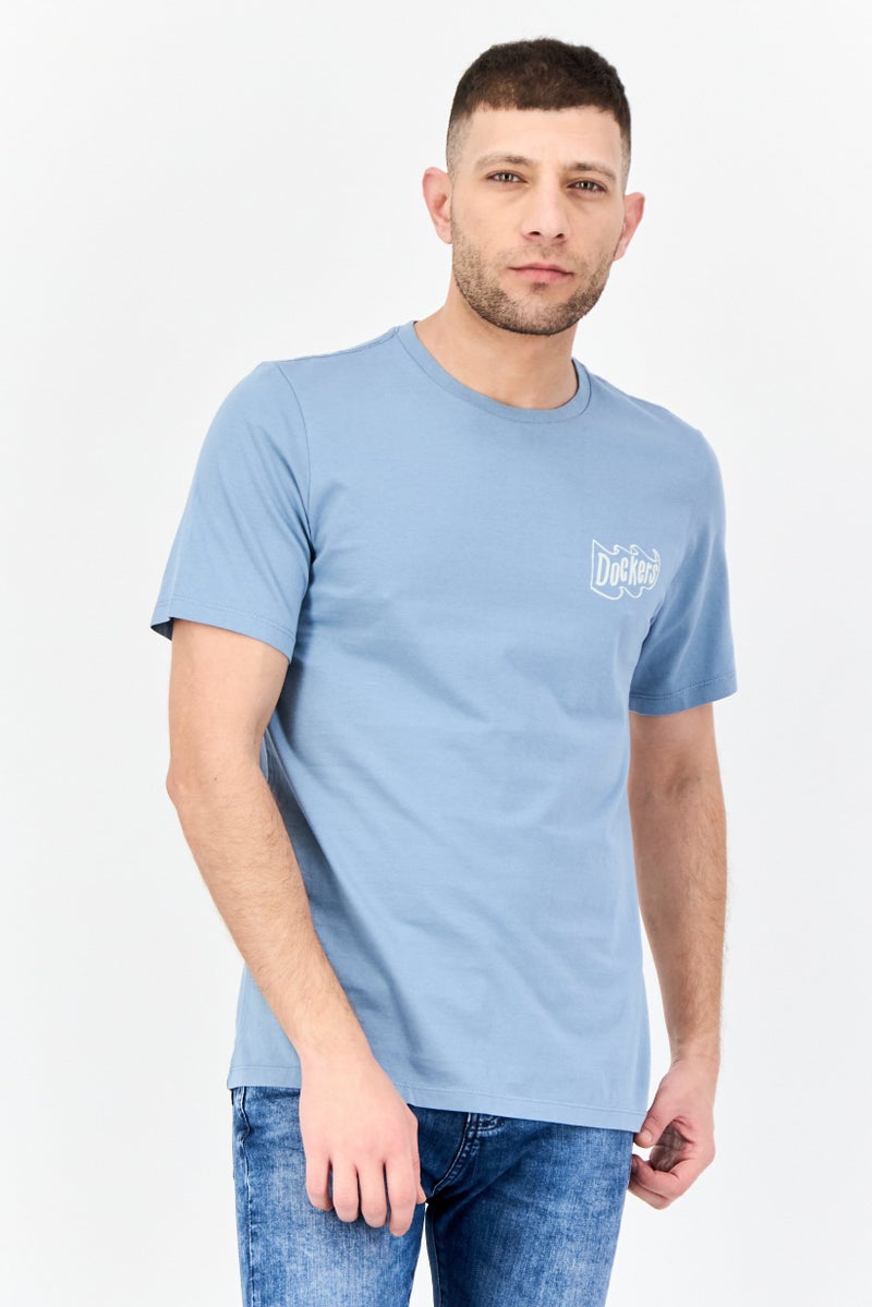 DOCKERS Men Crew Neck Short Sleeve Brand Logo T-shirt, Blue  - Image 1