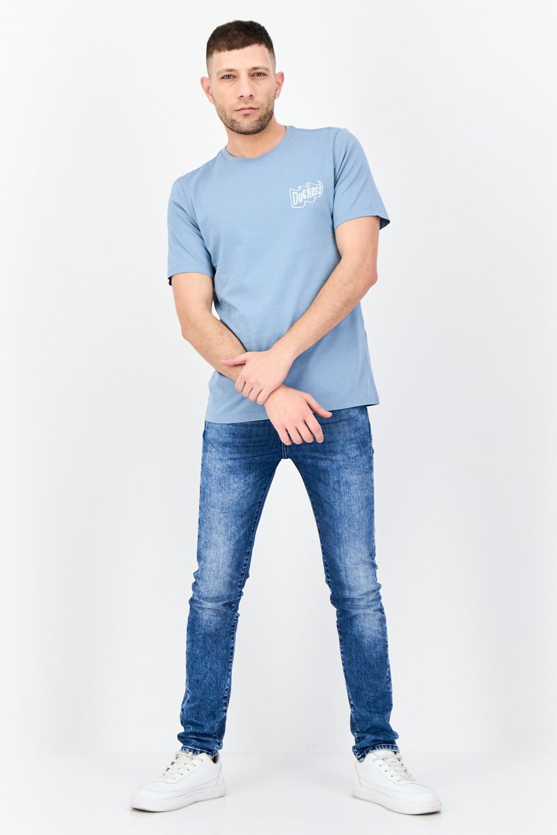 DOCKERS Men Crew Neck Short Sleeve Brand Logo T-shirt, Blue  - Image 4