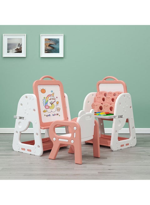 Multifunctional Study Table and Chair Set 3 in 1  ,Art Easel with Bookshelf ,Foldable Desktop and  Adjustable Standing Easel
