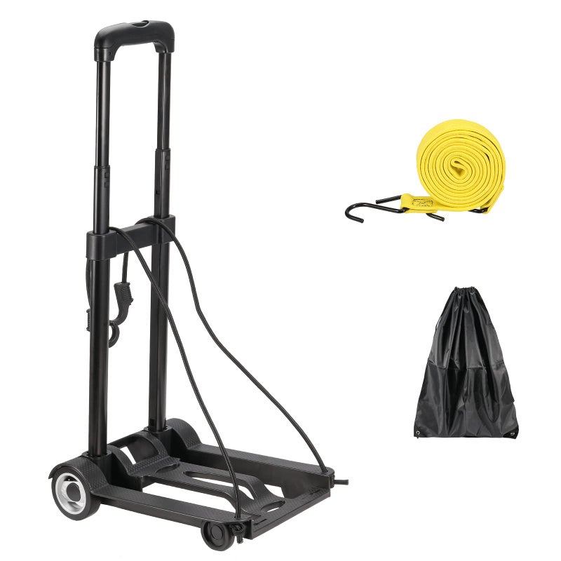 JEUIHAU JEUIHAU Folding Hand Truck 55 Lbs Capacity 2 Wheels Heavy Duty Solid Construction Utility Cart Luggage Cart with Bungee Cord and Bag Portable Fold Up for Luggage Shopping Moving 