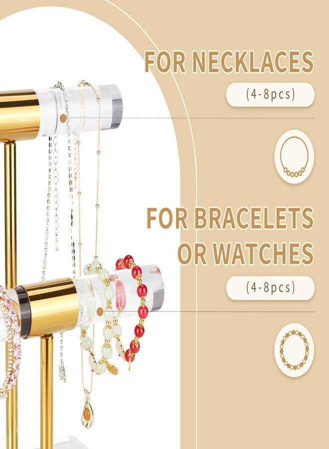 Jolboldy Necklace Holder Bracelet Holder, 2-Tier Acrylic Jewelry Display Stand Gold Jewelry Tower Stand Crystal T Bar Jewelry Organizer Gift for Women(2-Tier 1pc) - Image 3