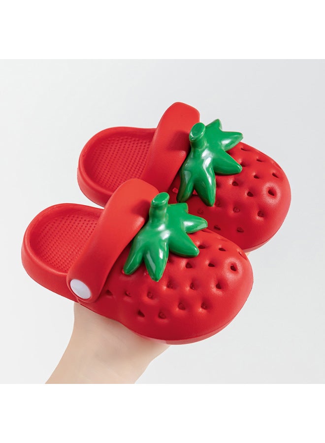 New Cute Strawberry Closed-toe Sandals For Summer, Cartoon Girls' Clogs For Home And Outdoor Use, Parent-child Children's Slippers