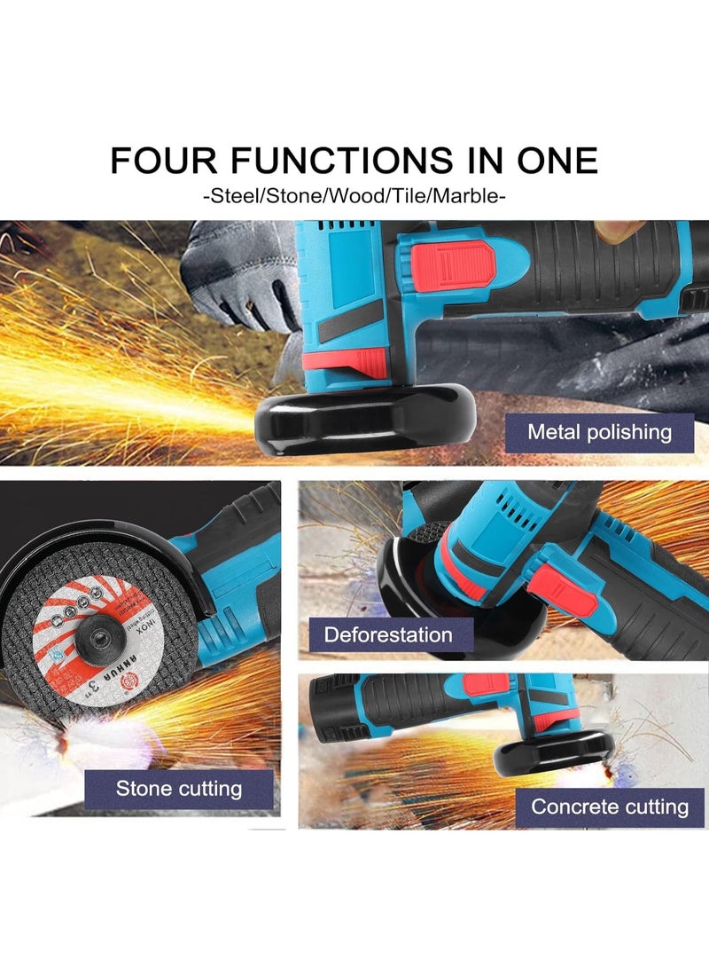 Angle Grinder Handheld Portable Electric Grinder Machine Ceramic Tile Wood Multi-function Polishing Grinding Cutting Machine Home Woodwork DIY Angle Grinder with 2 Cutting Disc, 2 Batteries  - Image 2