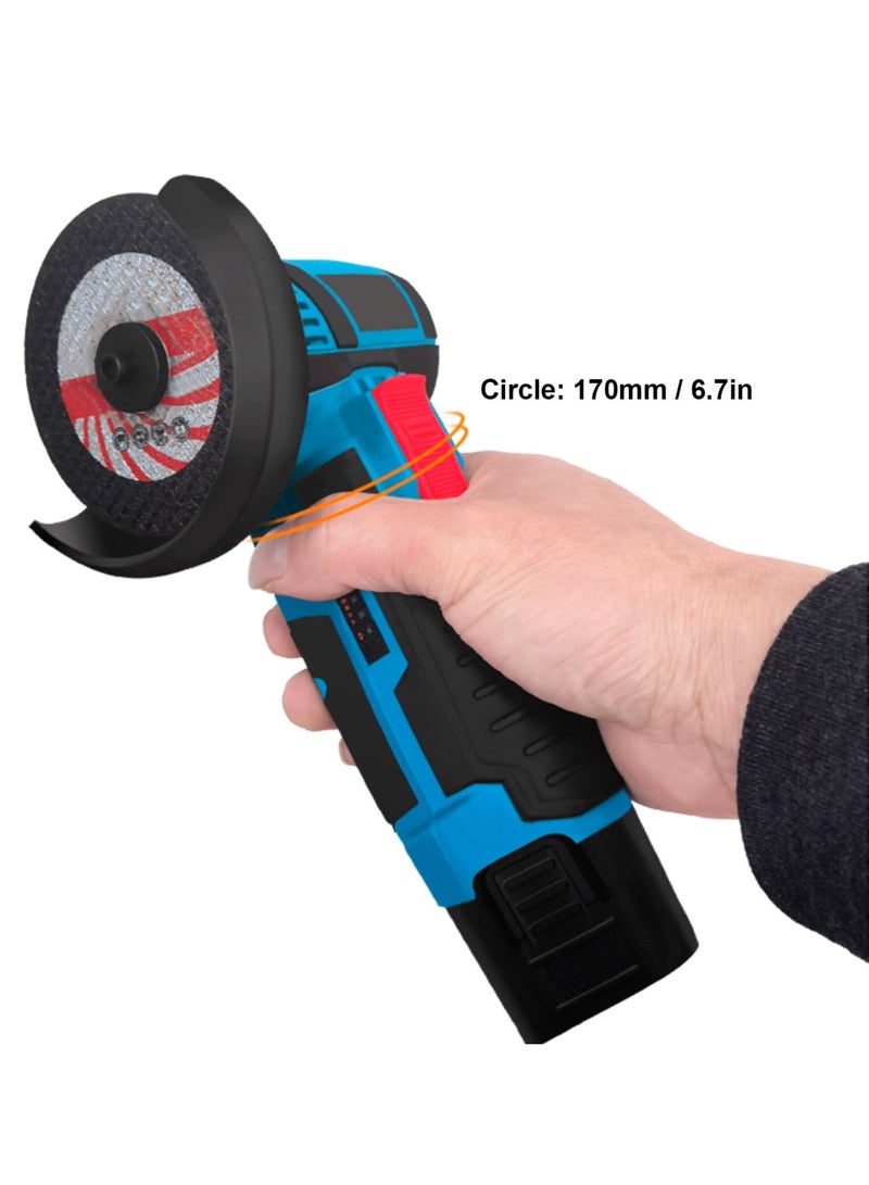 Angle Grinder Handheld Portable Electric Grinder Machine Ceramic Tile Wood Multi-function Polishing Grinding Cutting Machine Home Woodwork DIY Angle Grinder with 2 Cutting Disc, 2 Batteries  - Image 3