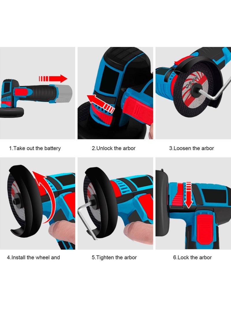 Angle Grinder Handheld Portable Electric Grinder Machine Ceramic Tile Wood Multi-function Polishing Grinding Cutting Machine Home Woodwork DIY Angle Grinder with 2 Cutting Disc, 2 Batteries  - Image 5