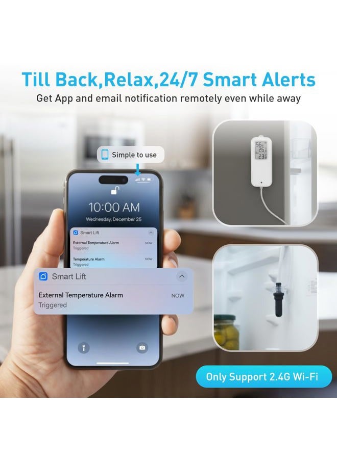 Daytech Freezer Thermometer with Room Thermometer and Freezer Alarm 2in1 WiFi Temperature Sensor with App and Email Alerts for Fridge Fish Tank Pet Cage Wine Cellar Greenhouse 1 Pack (No Hub Required) - Image 5