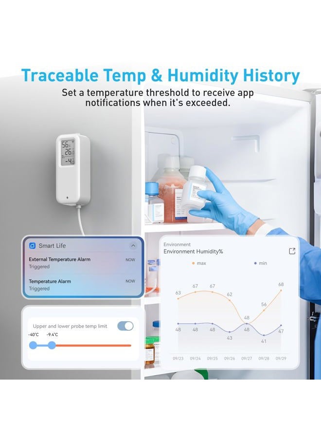 Daytech Freezer Thermometer with Room Thermometer and Freezer Alarm 2in1 WiFi Temperature Sensor with App and Email Alerts for Fridge Fish Tank Pet Cage Wine Cellar Greenhouse 1 Pack (No Hub Required) - Image 3