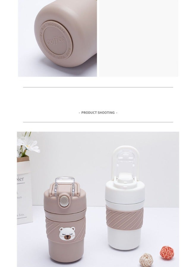 Twisoo Bear Thermal Coffee Cup, Vacuum Insulated Stainless Steel, Leak Proof, 12 Hours Hot & Cold, 450ml, Brown - Image 4