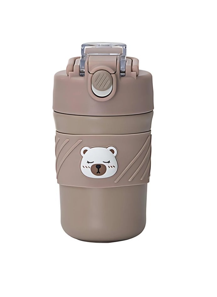 تويسو كوب قهوة حراري Twisoo Bear، ستانلس ستيل معزول بالفراغ، مقاوم للتسرب، 12 ساعة ساخن وبارد، 450 مل، بني  - Image 1