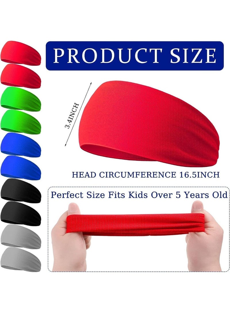 ChicAbode 10 Pcs Boys Headbands, Athletic Sweatbands, Elastic Sports Wicking Headband, Boys Hair Band Hair Accessories, Keeps Your Child Dry and Comfortable, Head Wrap for Boys Sports Kid - Image 2