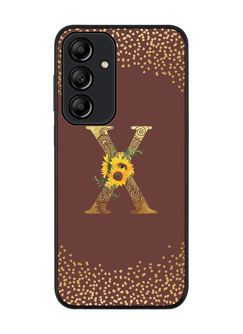 Rugged Black Edge Case for Samsung Galaxy A35 Case Cover- Custom Monogram Initial Letter Mandala Floral Pattern Alphabet - X(Brown)