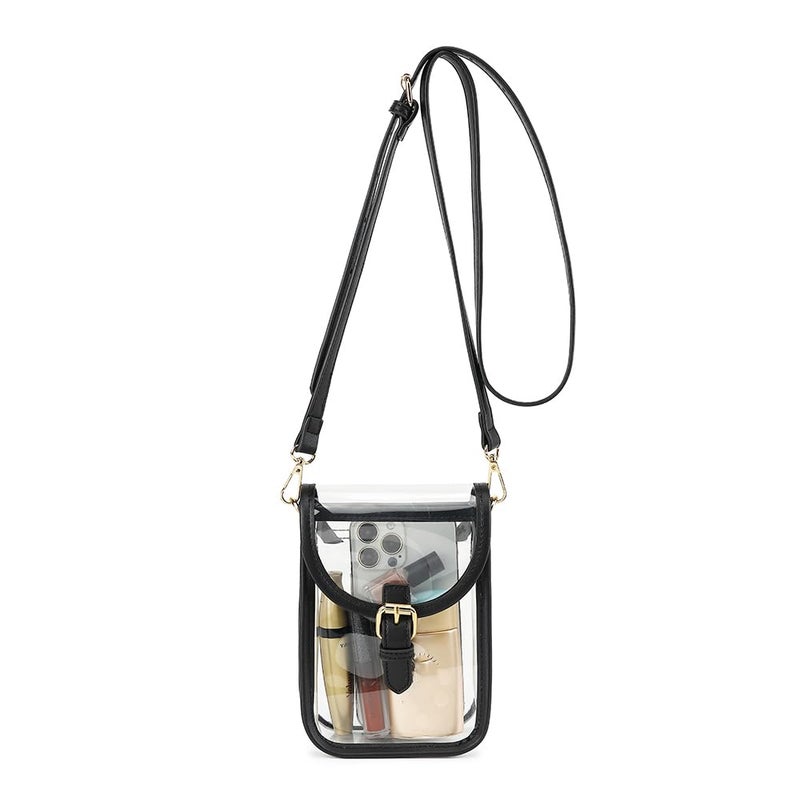 LOXOMU Small Clear Purses for Women Stadium Aprroved, Cute Clear Crossbody Cell Phone Purse Bag with Adjustable Strap for Concerts, Festivals, Event (Black) - Image 1