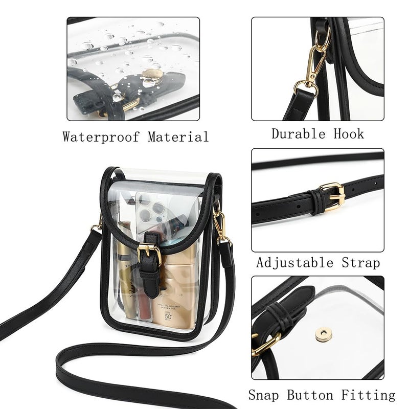 LOXOMU Small Clear Purses for Women Stadium Aprroved, Cute Clear Crossbody Cell Phone Purse Bag with Adjustable Strap for Concerts, Festivals, Event (Black) - Image 5