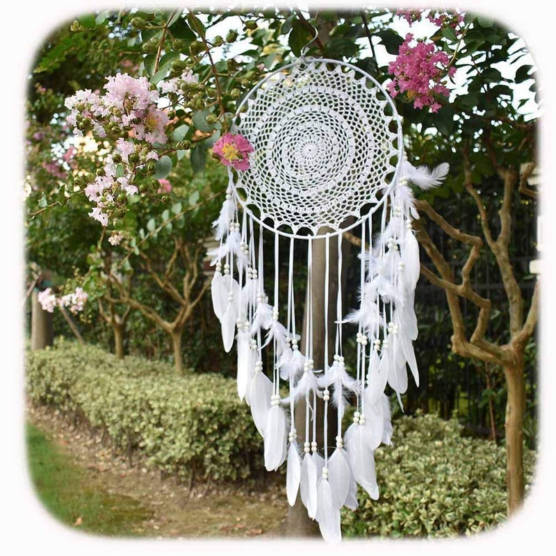 EasyBravo Large Boho Dream Catcher with White Feather Macrame Wall Hanging for Vintage Wedding Home Decorations 137in Circle 453in Long