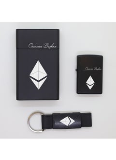 Ada Lazer Personalized Ethereum (Eth) Metal Cigarette Box, Zippo Lighter and Keychain Set  - Image 1