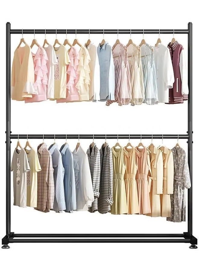 Beauenty Double Coat Rack,Made of Metal,Easy to Assemble and Move,Hang Clothes/Hats/Robes,Suitable for Home/Cloakroom(Black 150*180cm) - Image 1